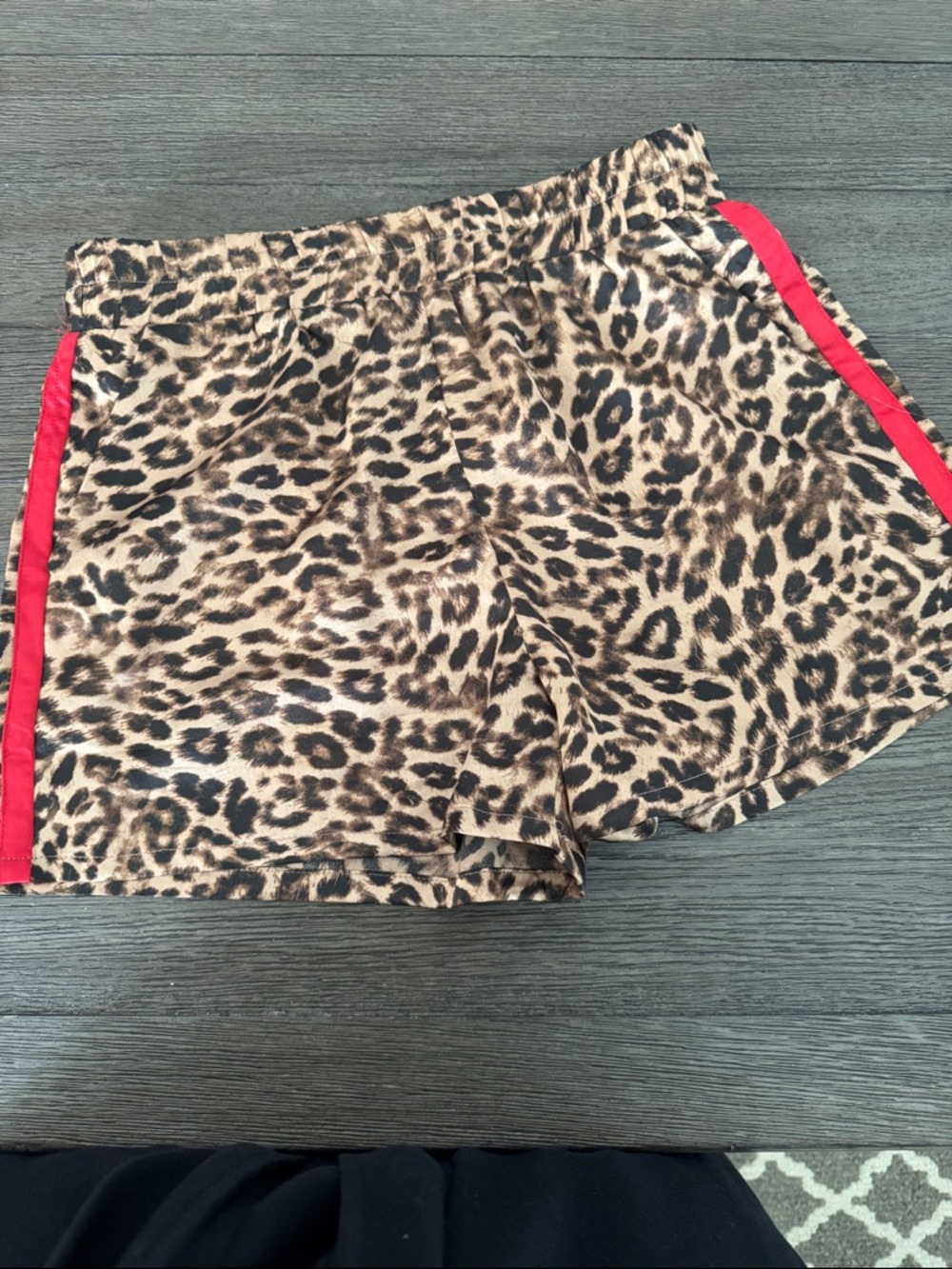 Leopard Print Athletic Shorts with Red Side Trim